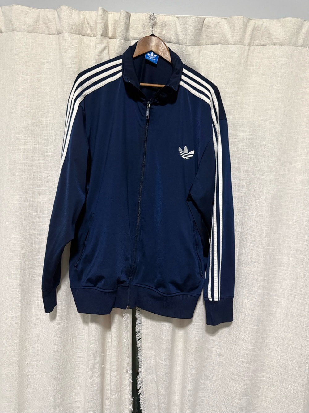 adidas Navy Blue Track Jacket with White Three-Stripes